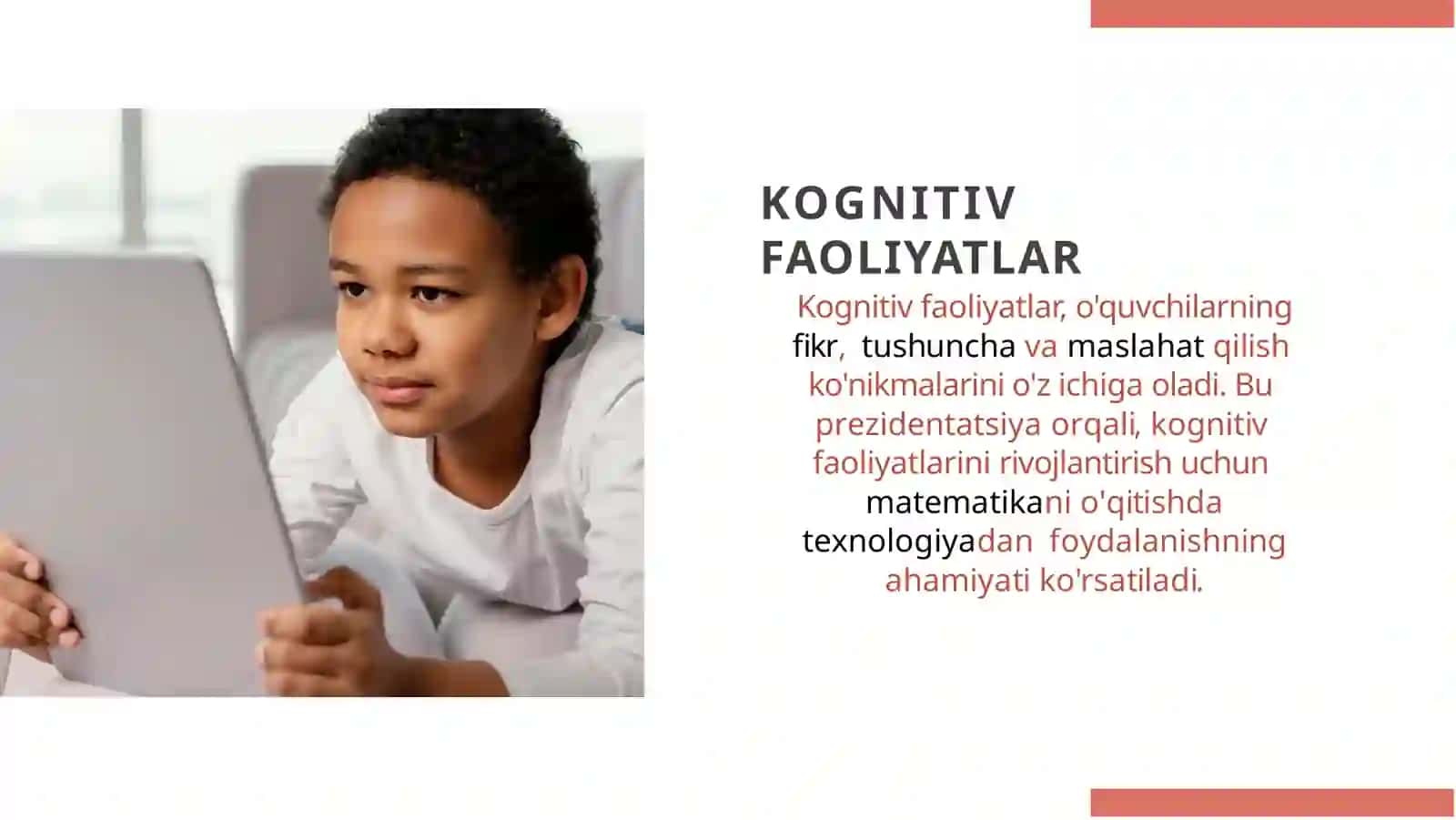 Boshlang'ich ta'limda  boshlang‘ich sinf  o‘quvchilarining  matematik qobilyatlari  va tasavvurlarini  rivojlantirish  texnologiyasini  boshlang‘ich sinf  darslarida  o'quvchilarning aqliy  faoliyatini rivojlantirish  sifatida qo'llash 4