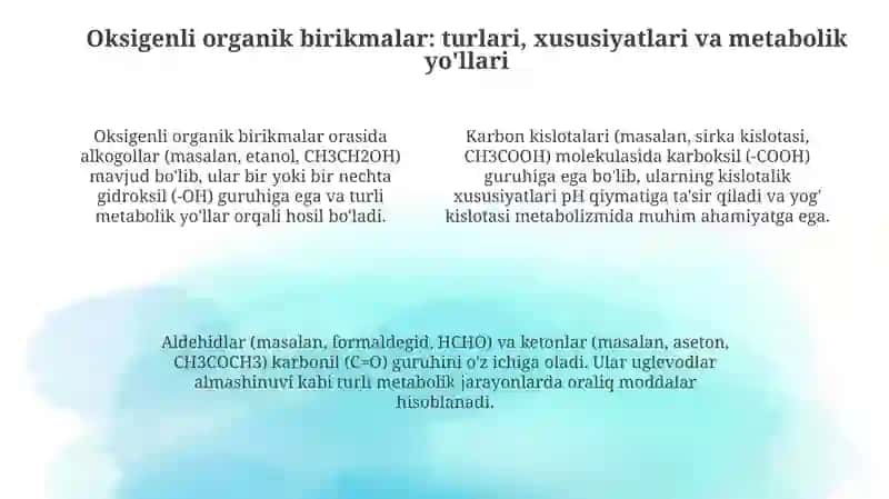 Kislorodli organik birikmalarni olinishi va xossalariga doir ginetik oʻzgarishlarni amalga oshirish 4