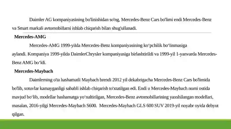 Mercedes-Benz avtomobillari texnik xarakteristikasi 4