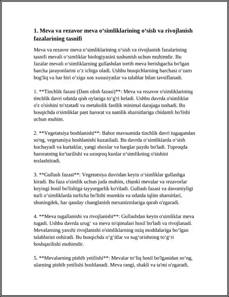 Meva va Rezavor Meva Oʻsimliklarining Oʻsish va Rivojlanish Fazalari 4
