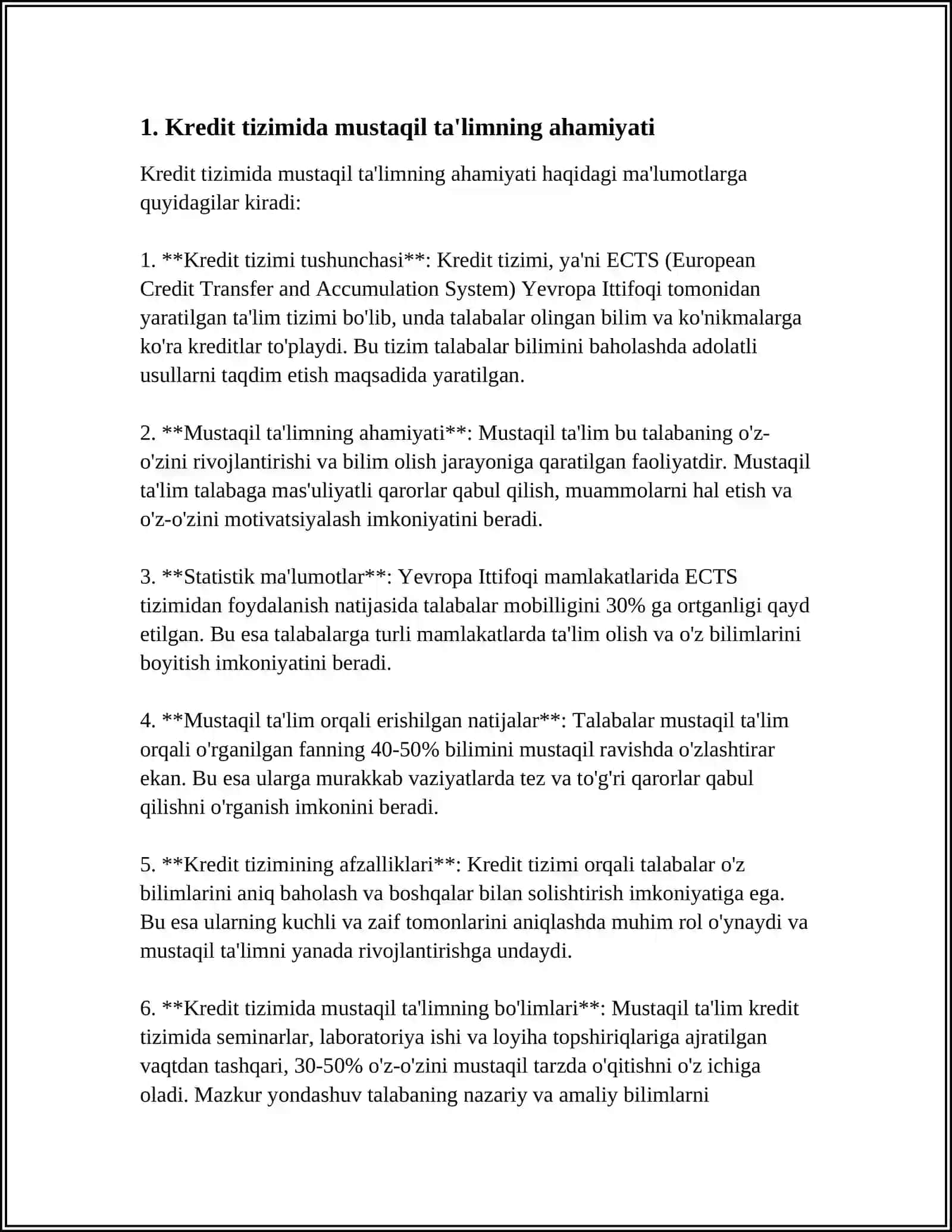 KREDIT MODEL TIZIMIDA MUSTAQIL TA'LIM TURLARINIO‘RGANISH 4