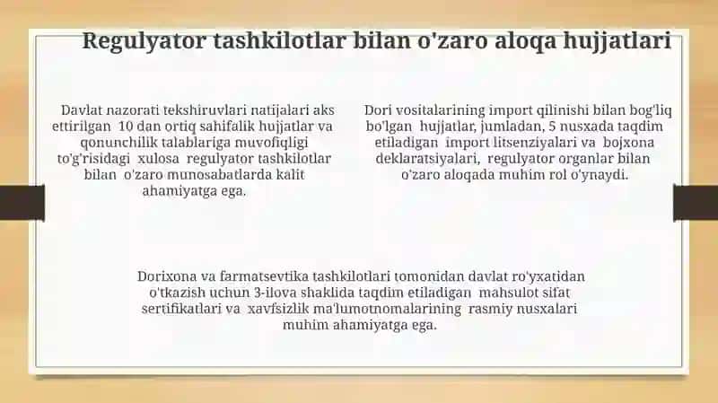 Dorixona va Farmatsevtika Tashkilotlarida Ishlatiladigan Me'yoriy Hujjatlar 4