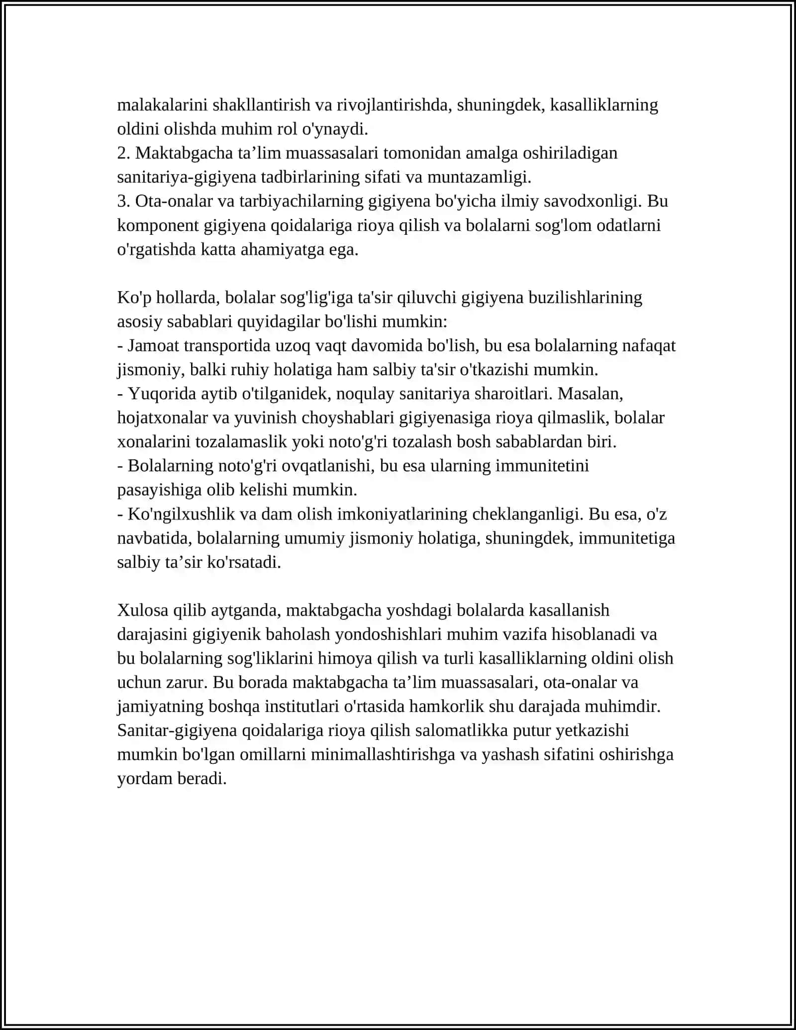 MAKTABGACHA TARBIYA YOSHIDAGI BOLALAR KASALLANISH HOLATINI GIGIYENIK BAHOLASH 4