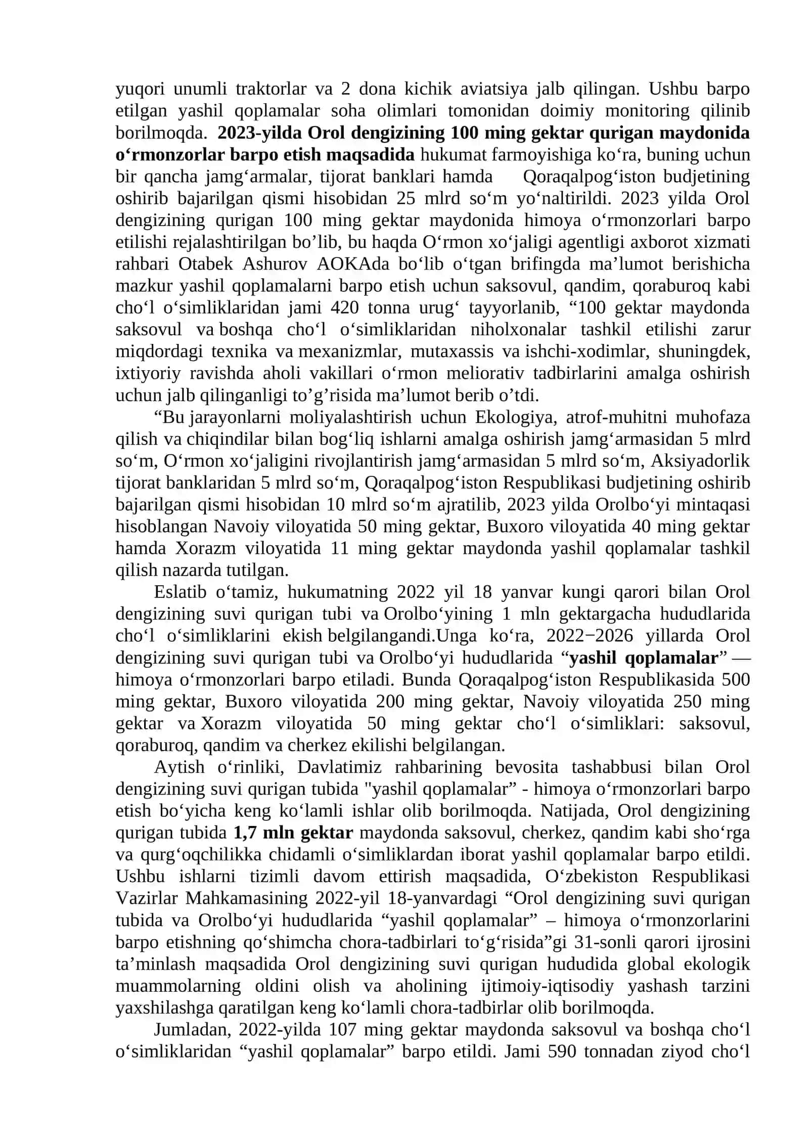 Orol dengizi va Orolbo’yi hududining ekologik muammolari hamda ularning oldini olish 4