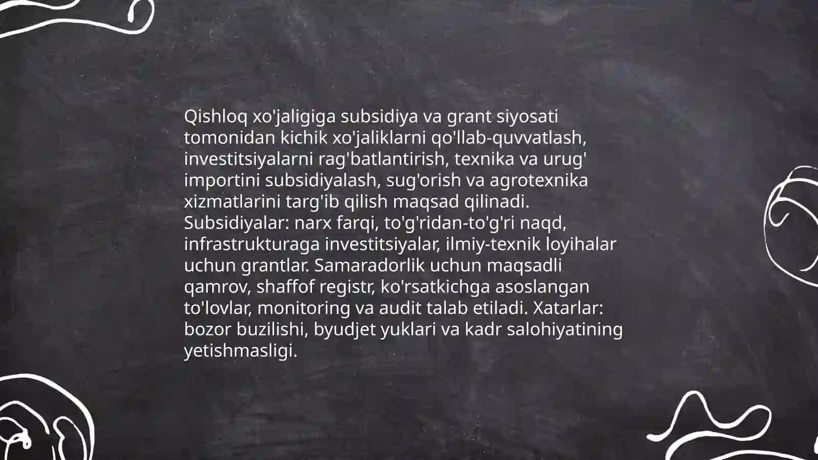 Agrar sohani rivojlantirishning iqtisodiy siyosati 4