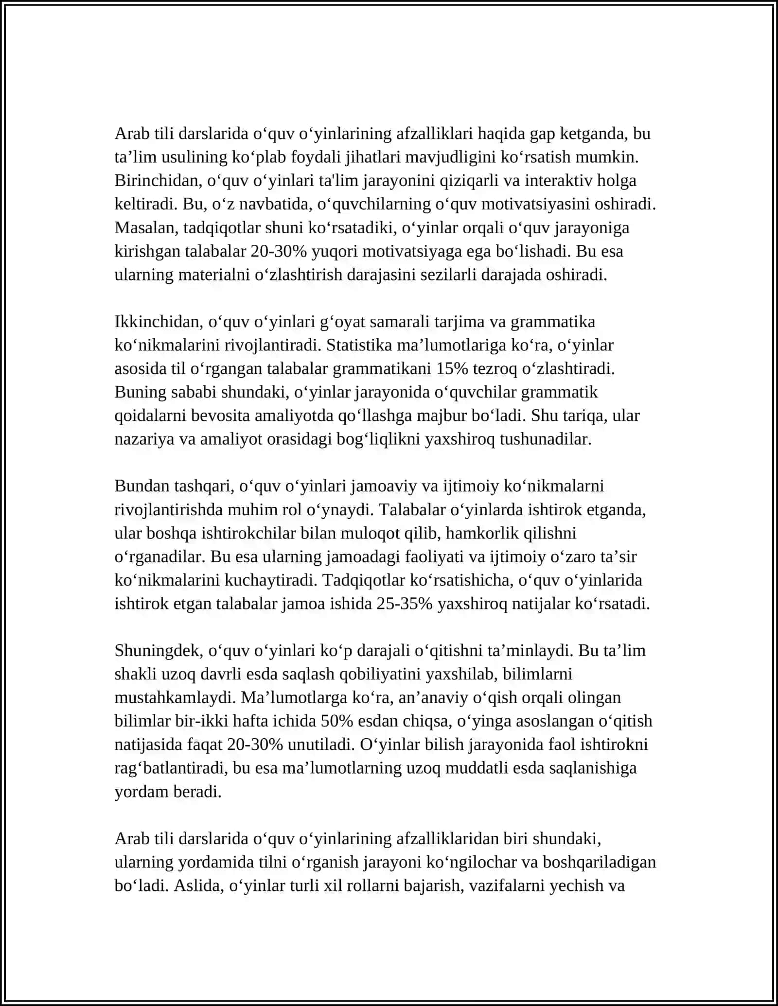 ARAB TILI DARSLARIDA O‘QUV O‘YINLARIDAN FOYDALANISH 4