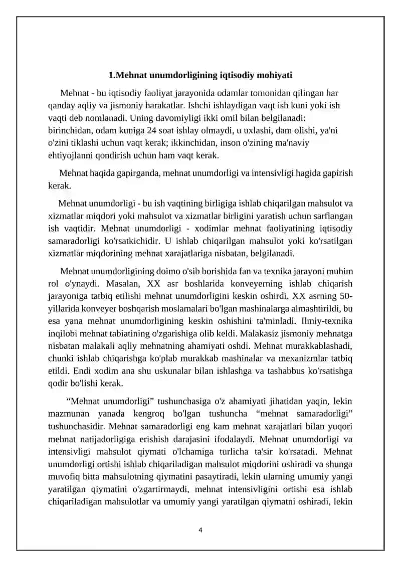 Mehnat unumdorligi-iqtisodiy o’sish omili sifatida 4
