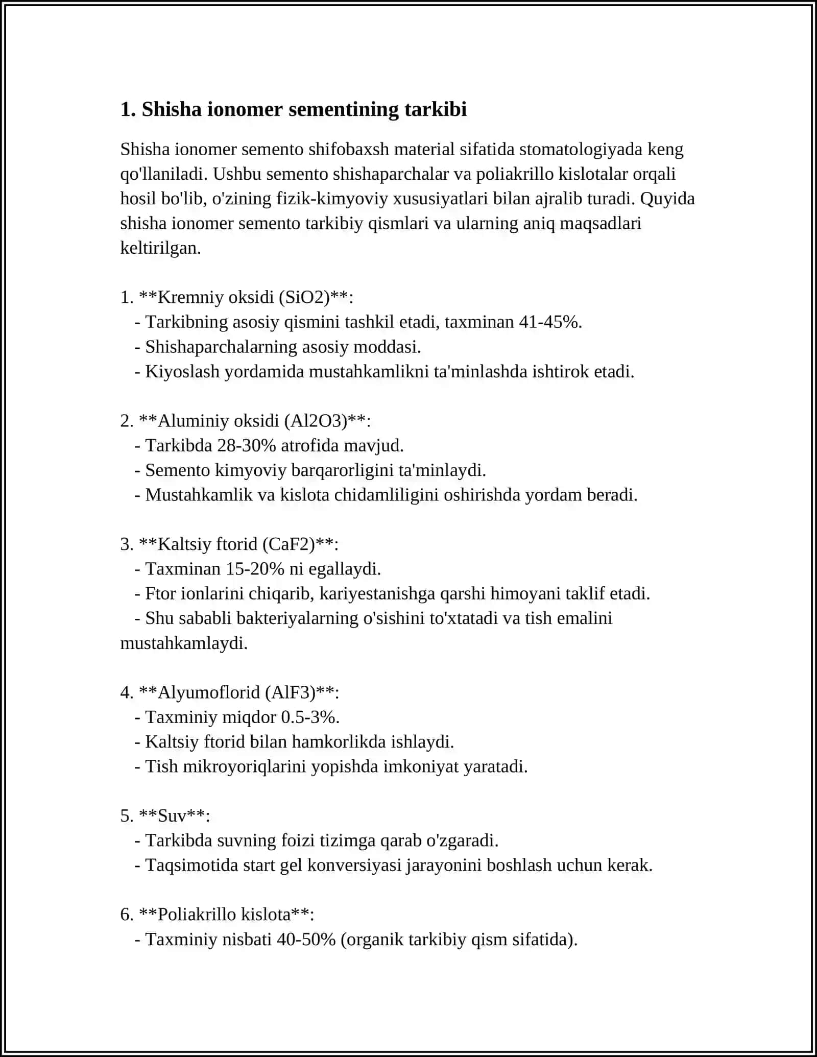 SHISHA IONOMER SEMENT. XUSUSIYATLARI VA QOʻLLANILISHI 4