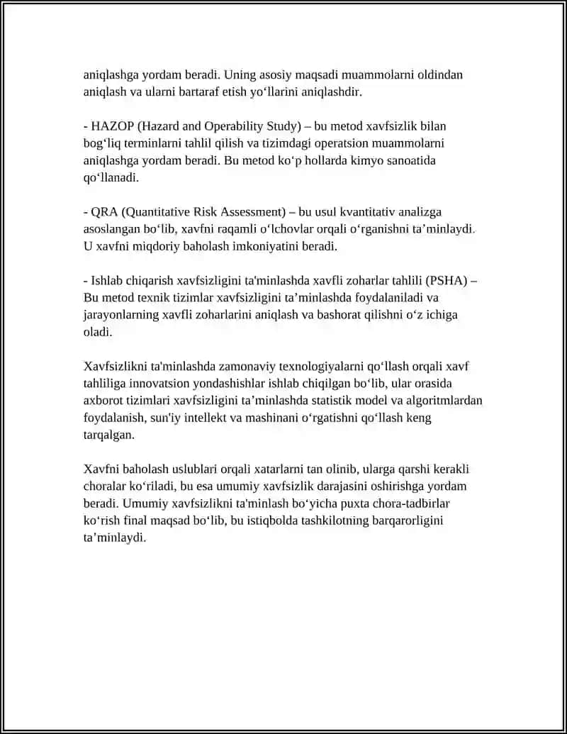 XAVFSIZLIKNI TAʼMINLASH TAMOYILLARI VA USLUBLARINI TAHLIL QILISH 4