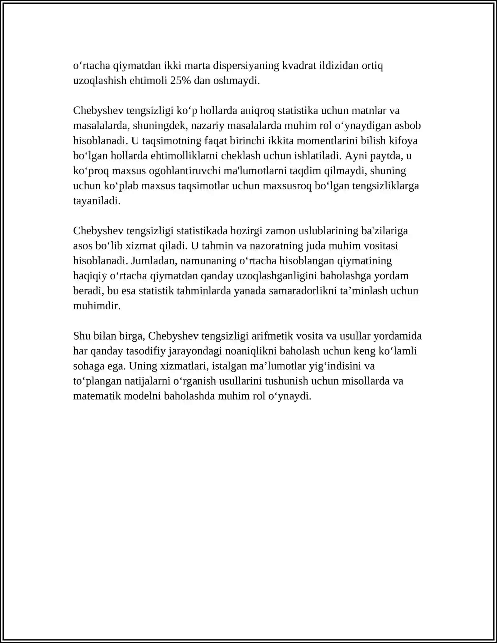 MUSTAQIL ISH Mavzu: CHEBISHEV TENGSIZLIGI 4