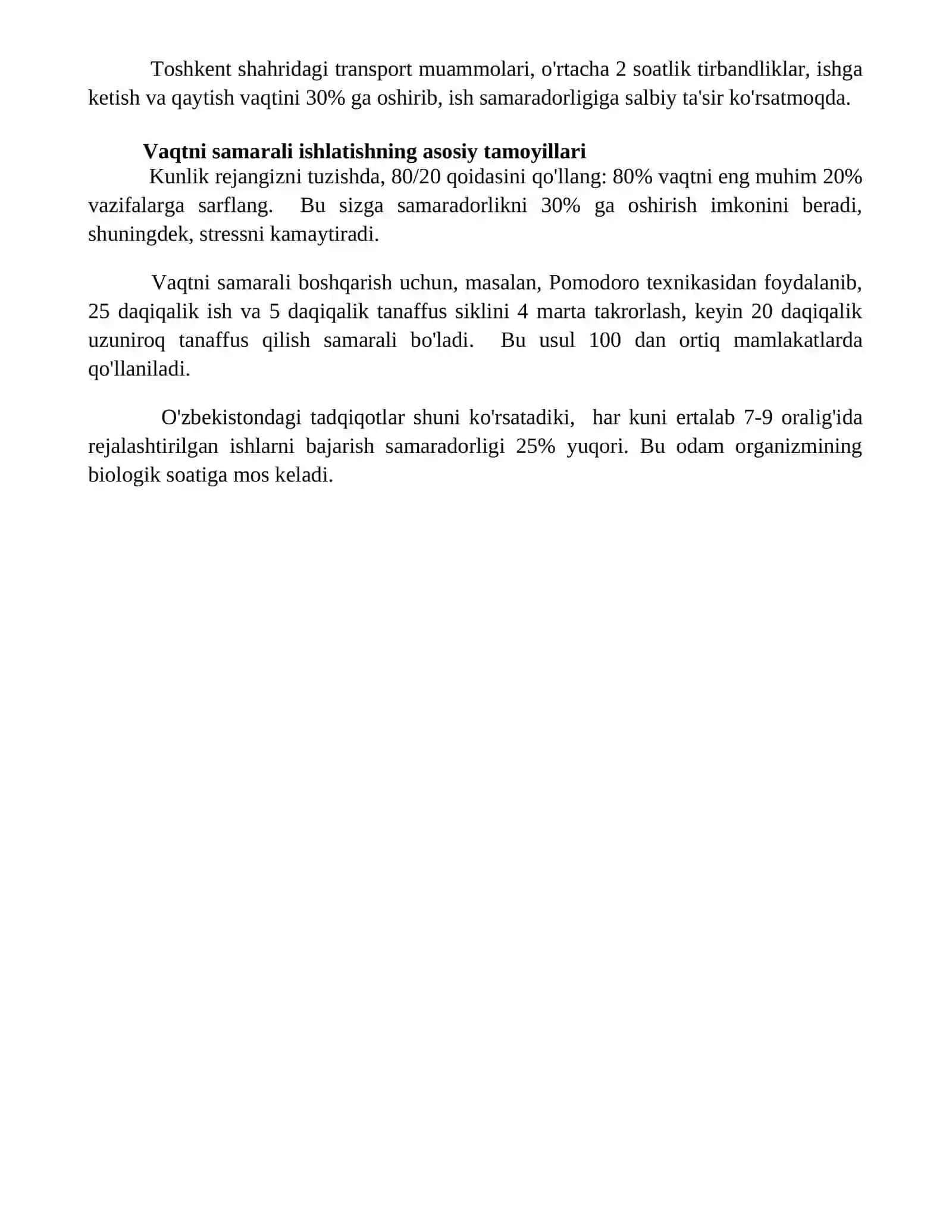 Vaqtni samarali ishlatish va uning o‘zgarishiga ta’sir etuvchi omillar tahlili 4