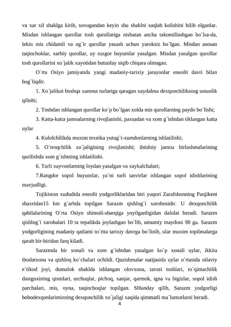 Oʻrta Osiyodagi eneolit davri ibtidoiy manzilgohlari 4