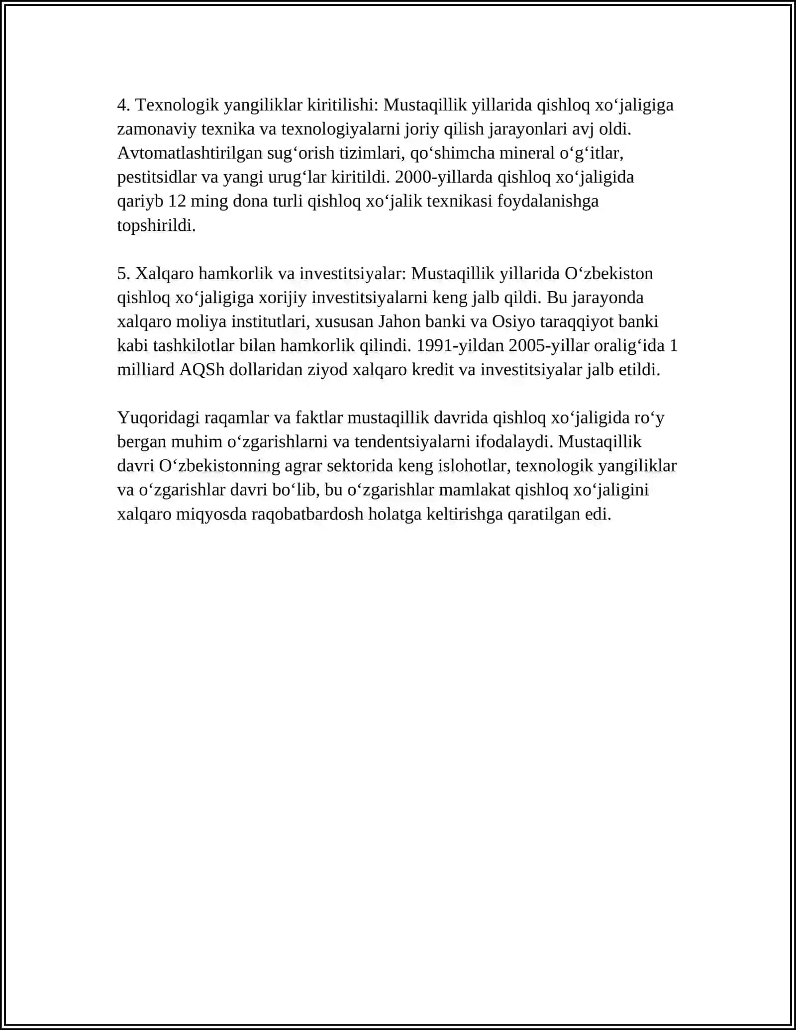 MUSTAQILLIK YILLARIDA QISHLOQ XOʻJALIGI VA SANOAT SOHASIDAGI O'ZGARISHLAR 4