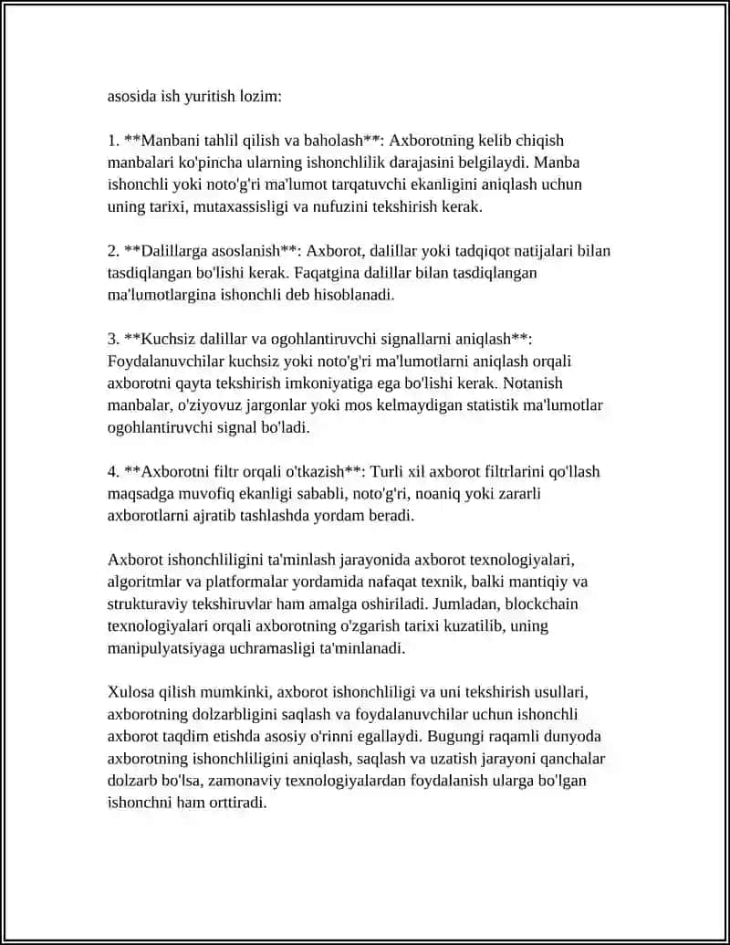 AXBOROTNI ISHONCHLILIGI VA TEKSHIRISH USULLARI 4