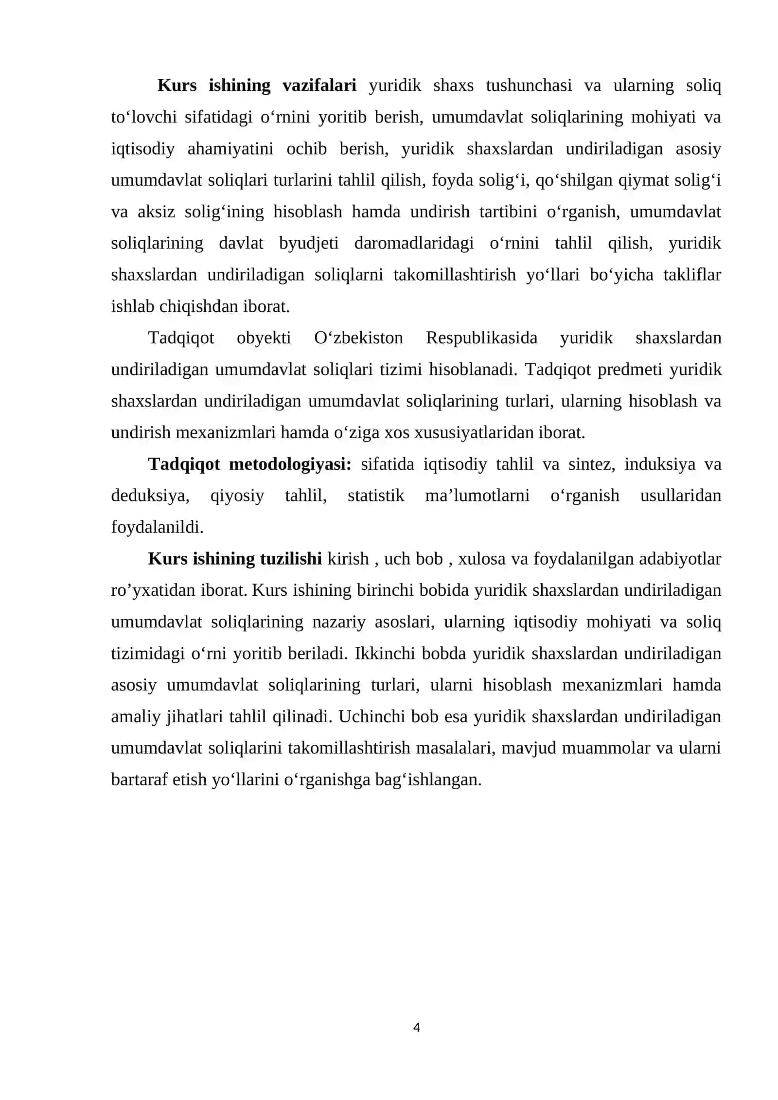 Yuridik shaxslardan undiriladigan umumdavlat soliqlari va ularning o’ziga xos xususiyatlari 4