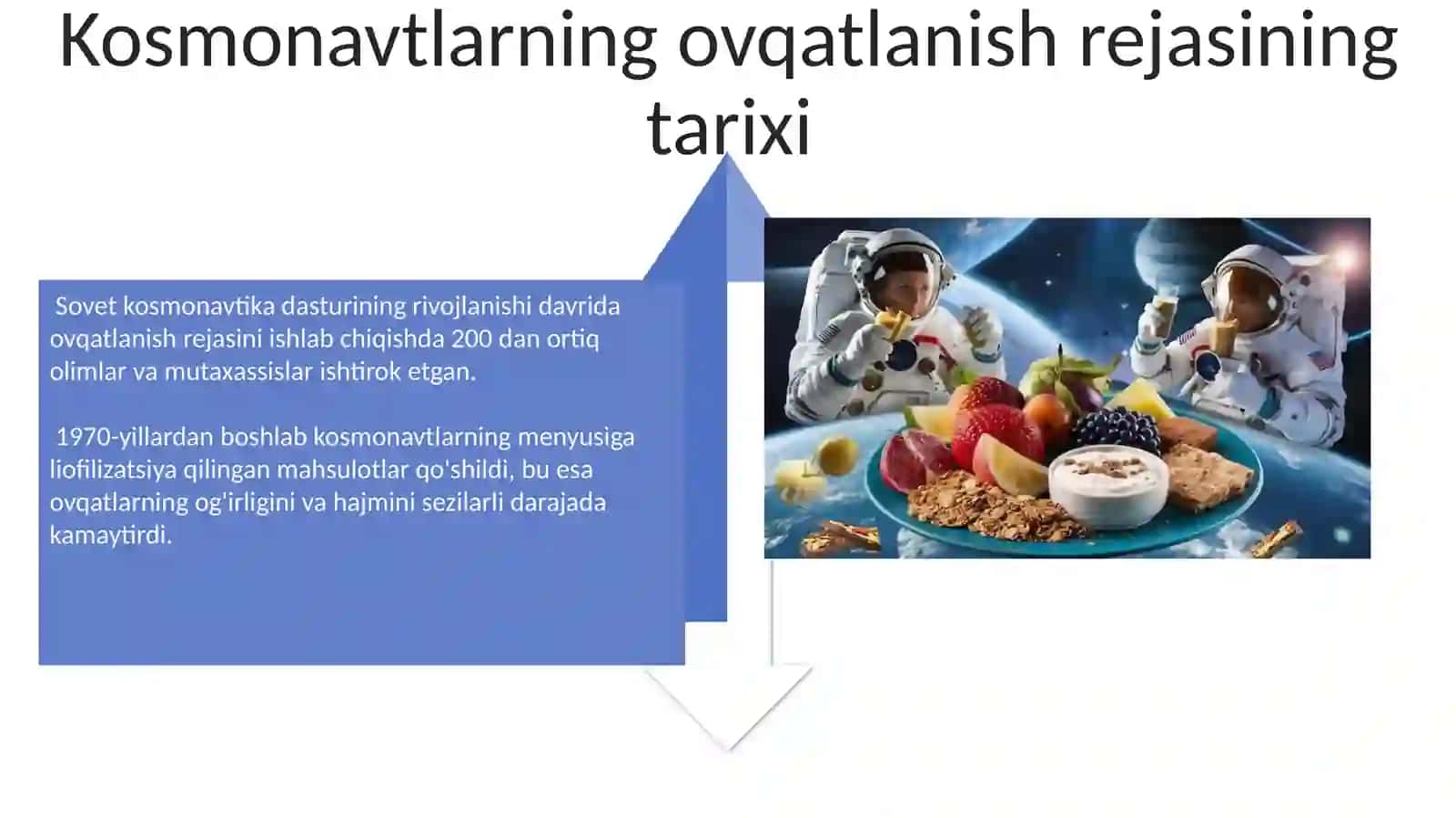 Ovqatlanish maromi kosmonoftlar ovqatlanish ratsioni 4