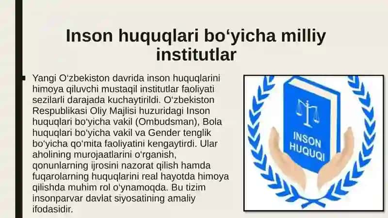 Yangi O‘zbekiston davrida inson huquqlari va erkinliklari kafolatining yaratilishi 4
