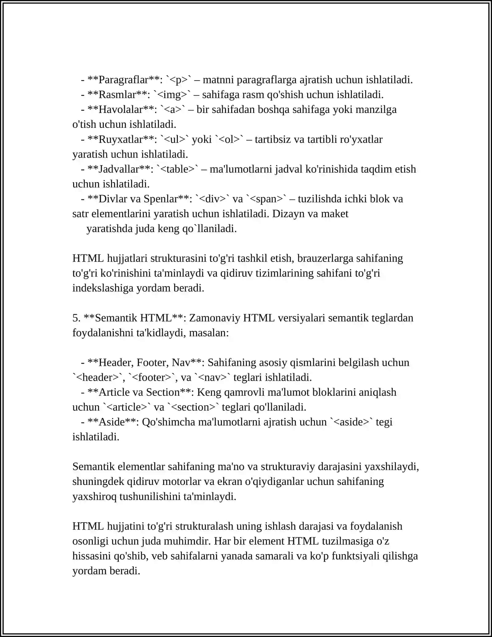 HTML TILINING ASOSIY ELEMENTLARI 4