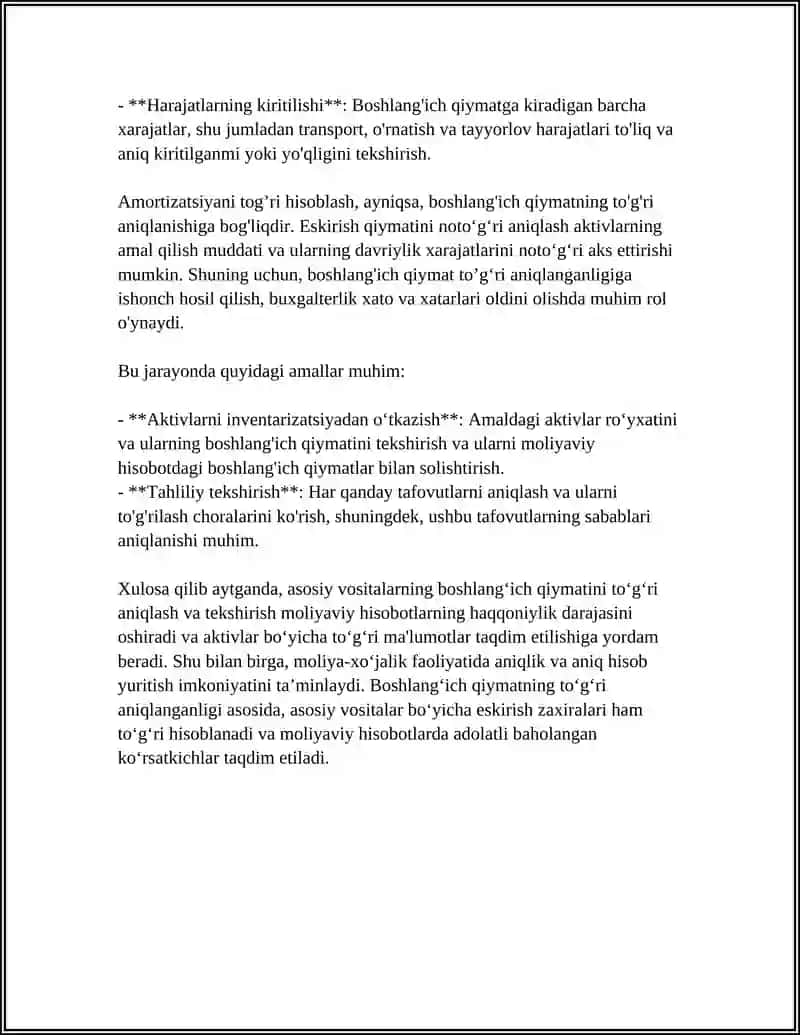 ASOSIY VOSITALARGA ESKIRISHNI TO'G'RI HISOBI YURITILGANLIGINI TEKSHIRISH 4