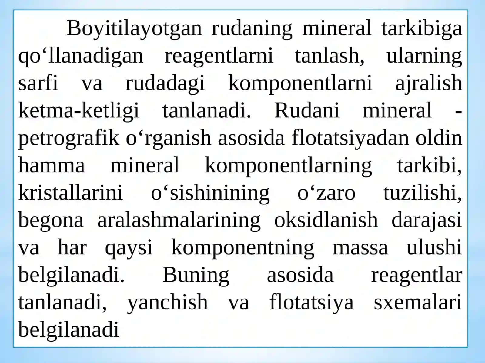 MA’RUZA. FLOTATSIYA JARAYONIGA TA’SIR ETUVCHI OMILLAR 4
