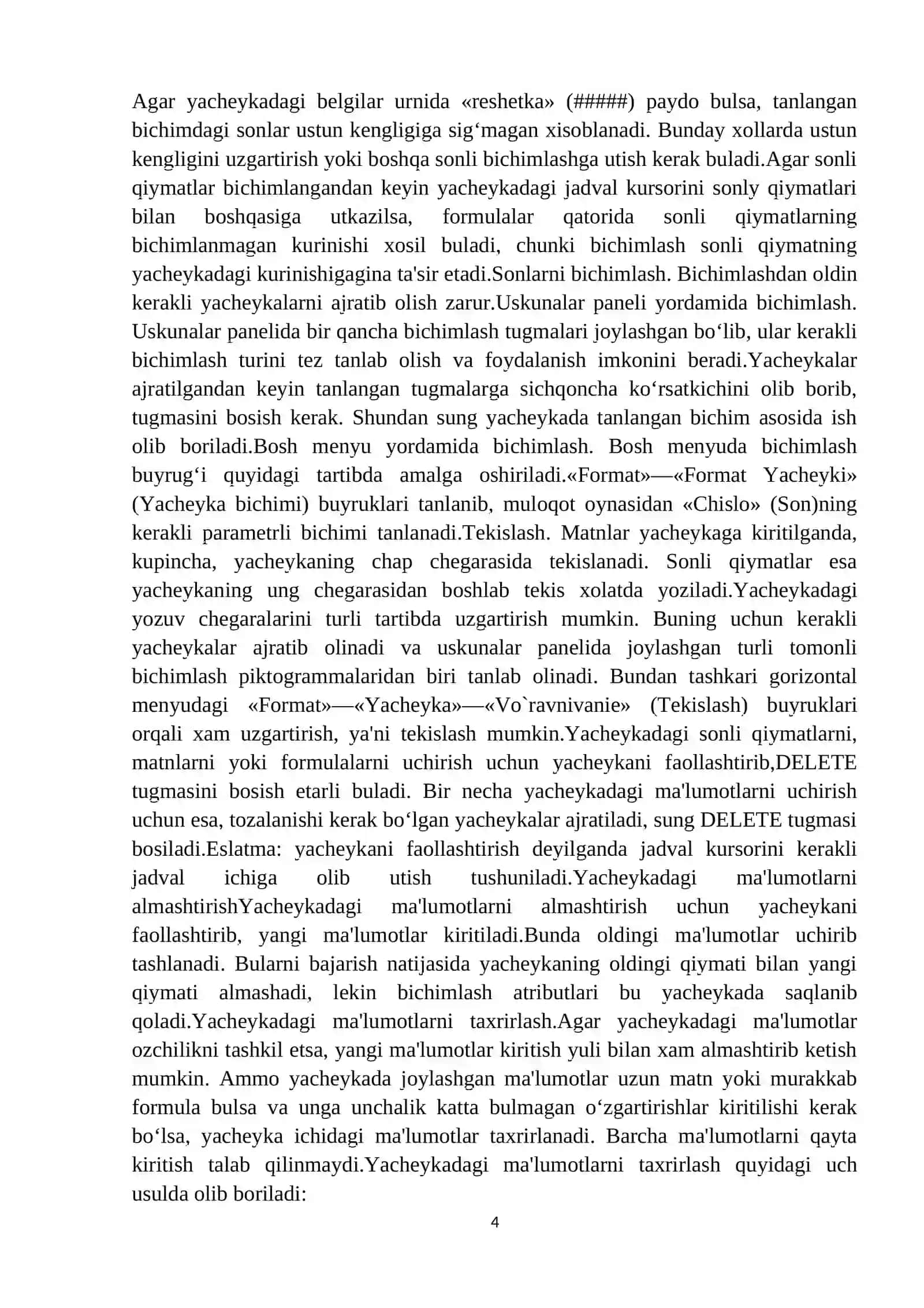 Microsoft Excel dasturida masalalar yechish 4