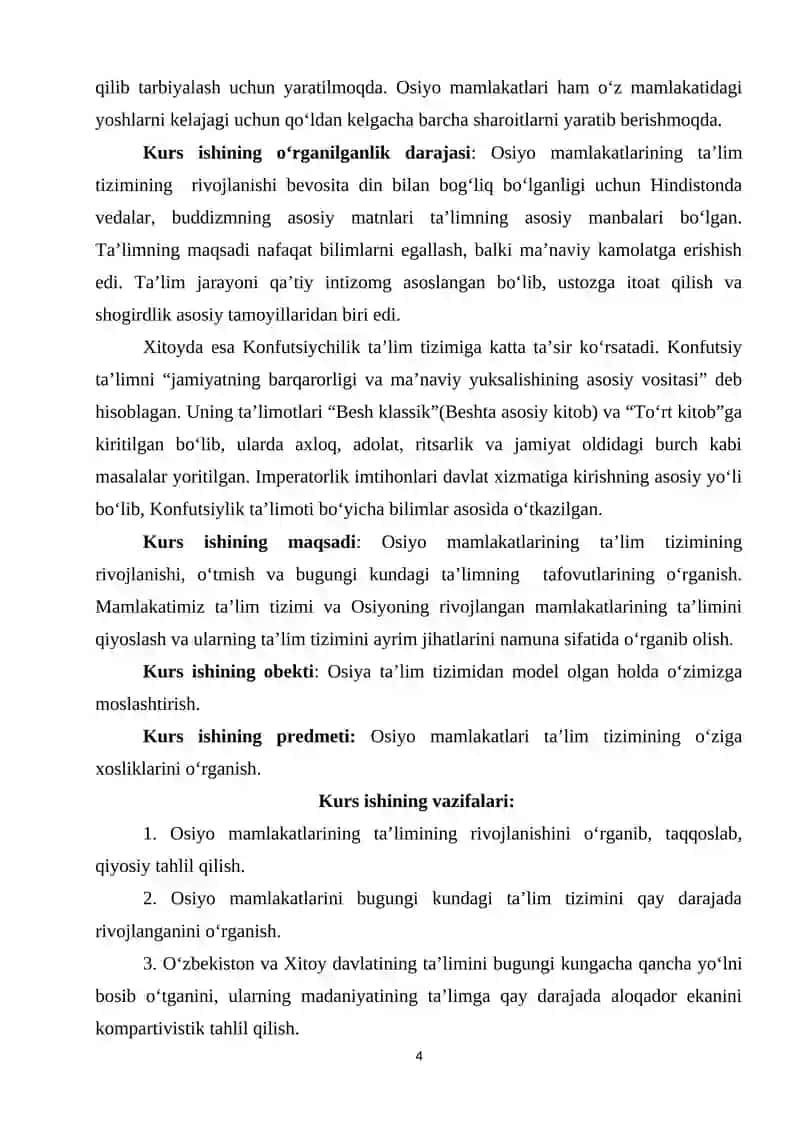 OSIYO MAMLAKATLARIDA TA’LIM-TARBIYA JARAYONINING O‘ZIGA XOS XUSUSIYATLARI. O‘ZBEKISTON-XITOY TA’LIM TIZIMINING KOMPARATIVISTIK TAHLILI 4