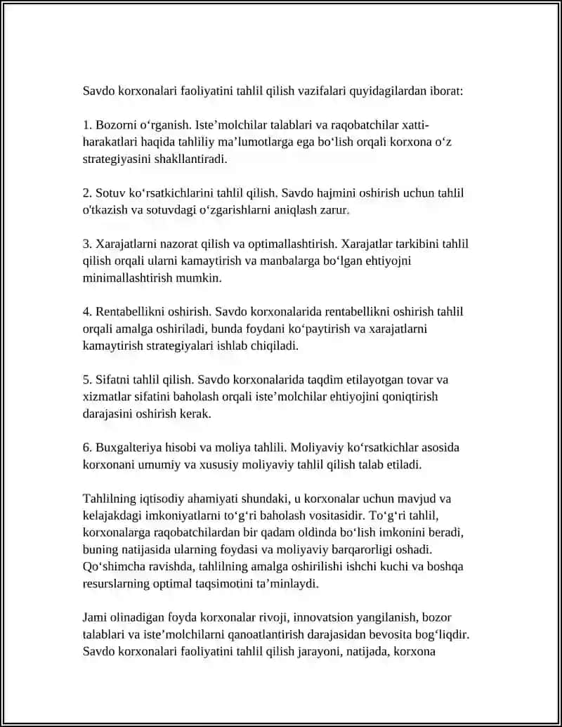 SAVDO KORXONALARI FAOLIYATI TAHLILIDA TAHLILINING AHAMIYAT VA VAZIFALARI 4