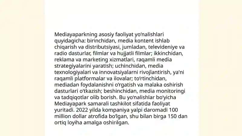 Mediayapark tarixi mediyaparkning iqtisodiy jarayonlari ish faoliyati 4