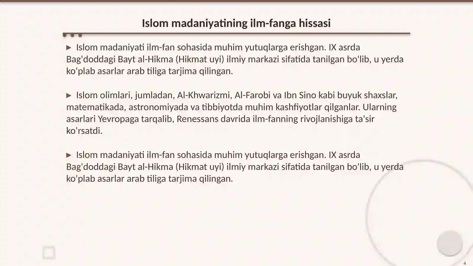 Islom dinining jahon svilizatsiyasidagi õrni 4