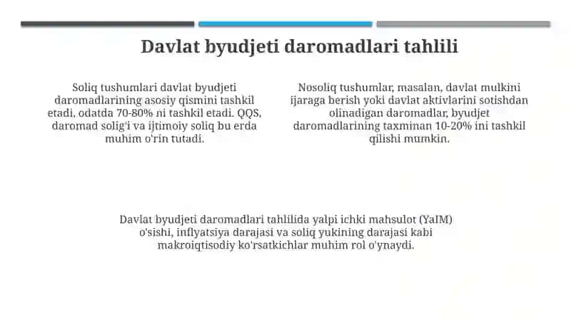 O'zbekiston Respublikasi Davlat budjeti daromadlari va xarajatlari tahlili 4