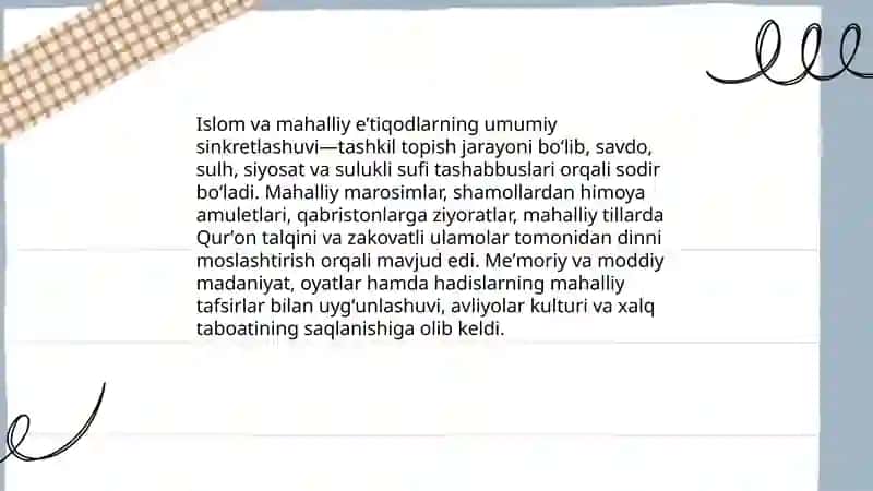 Islom va boshqa diniy aqidalar sinkretlashuvi natijasida shakillangan diniy ta'limotlar tarixi 4