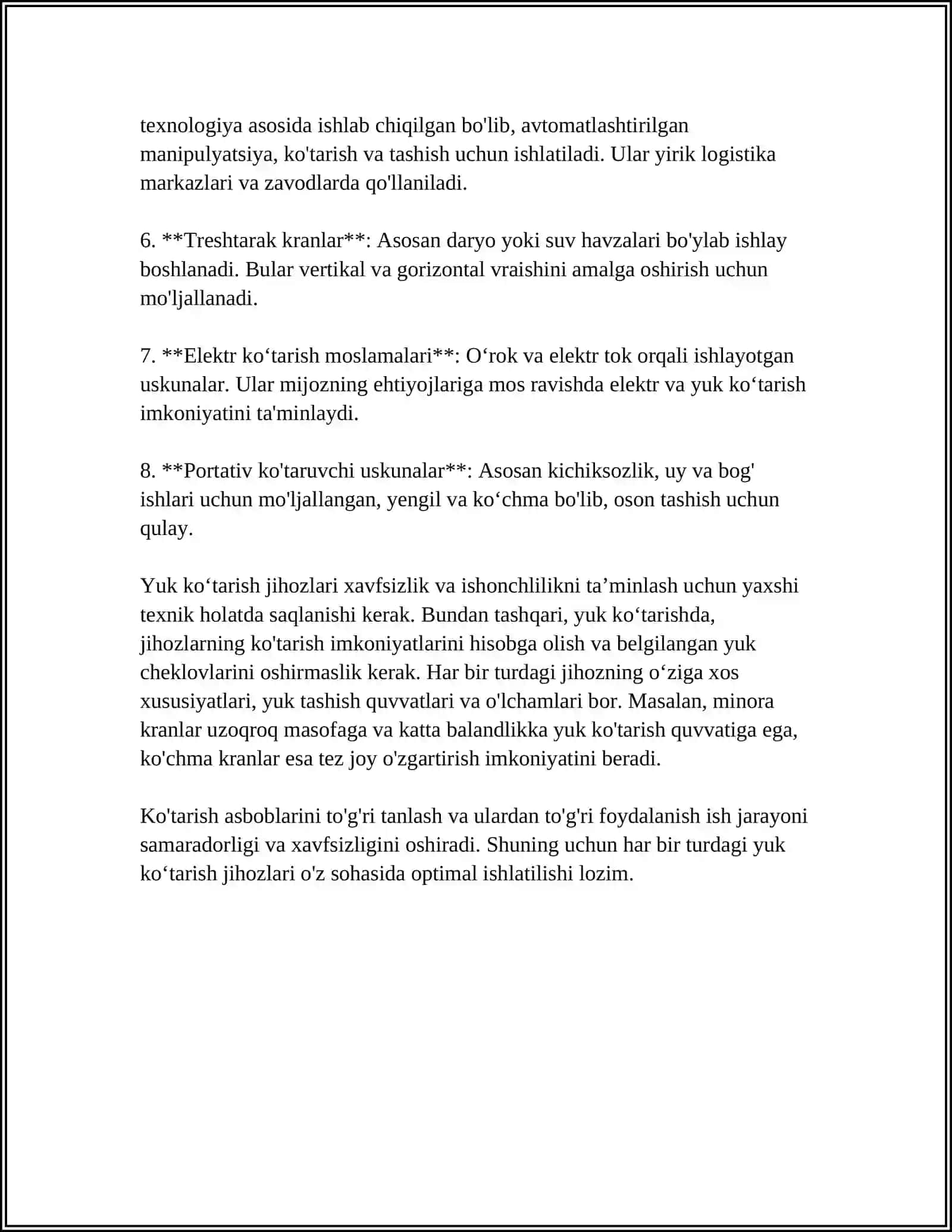 Yuk koʻtarish jihozlarining turlari 4