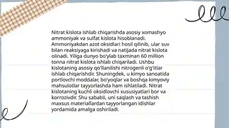Nitrat kislota ishlab chiqarish, ularning oʼziga xos xossalari 4