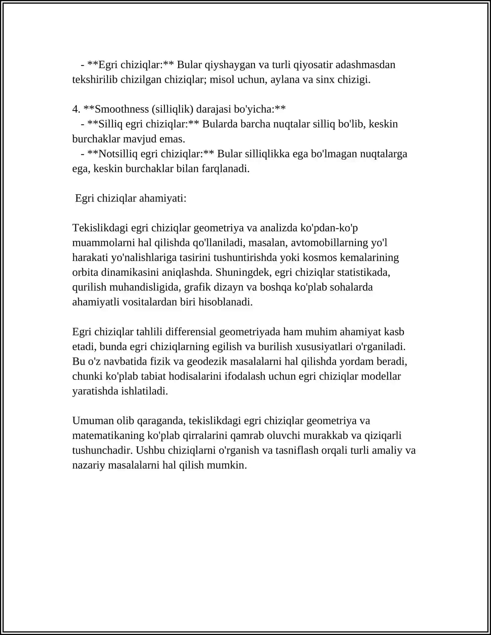 TEKISLIKDAGI EGRI CHIZIQLAR 4