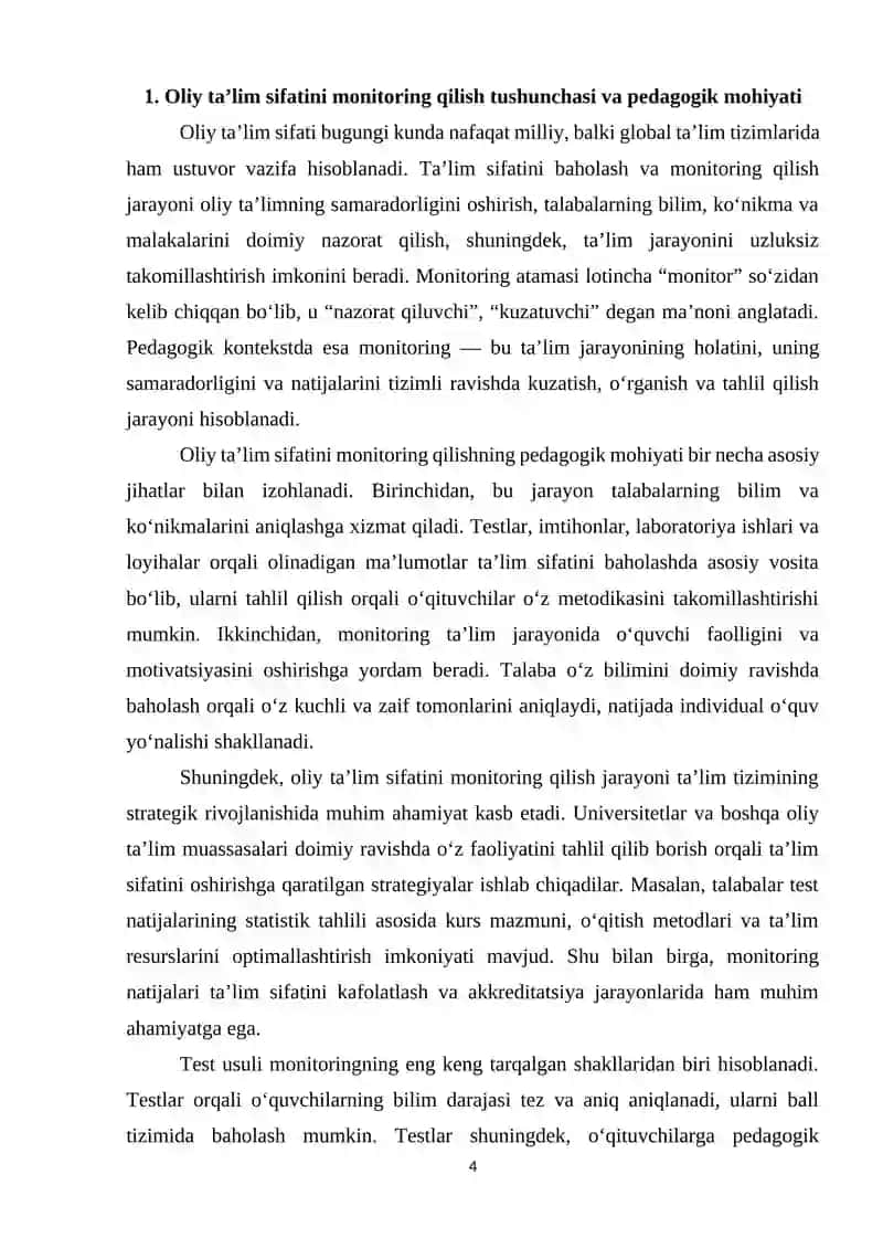 : Oliy ta’lim sifatini monitoring qilishda testdan foydalanish 4