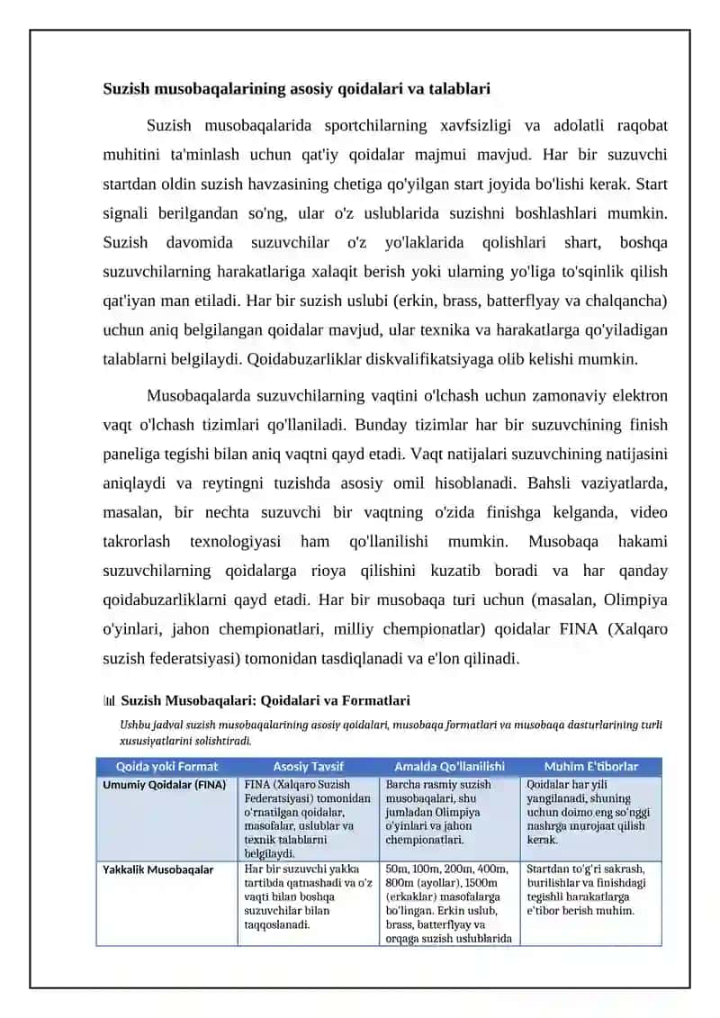 Tanlangan sport turida rejalashtirish va hakamlik faoliyati (suzish) 4