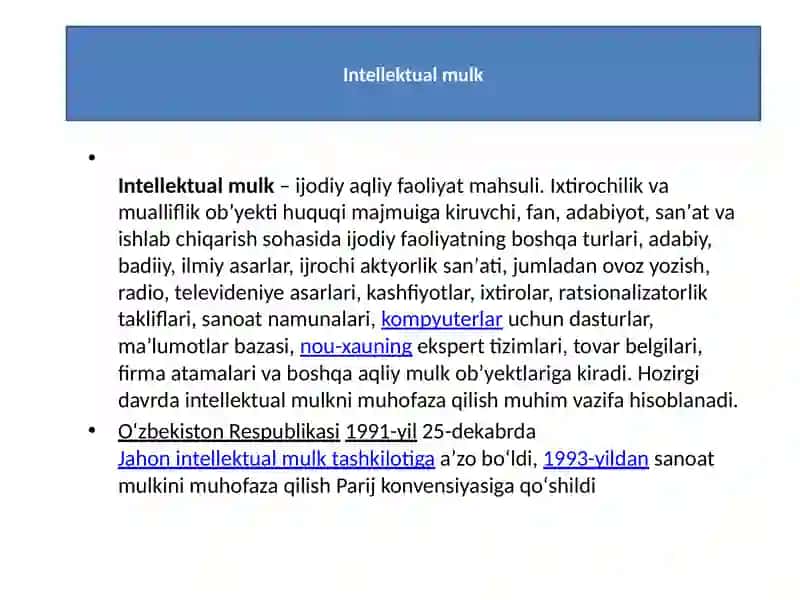 INTELLEKTUAL MULKHUQUQI VA UNING UMUMIY QOIDALARI 4