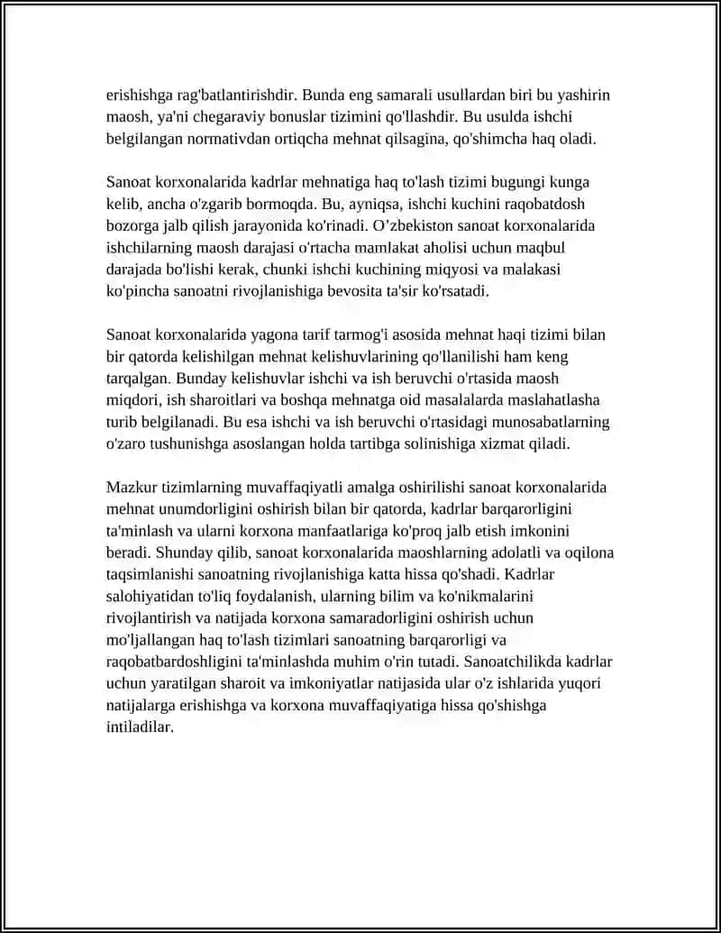 SANOAT KORXONALARIDA KADRLAR MIYNATIGA HAQ TO'LASH 4