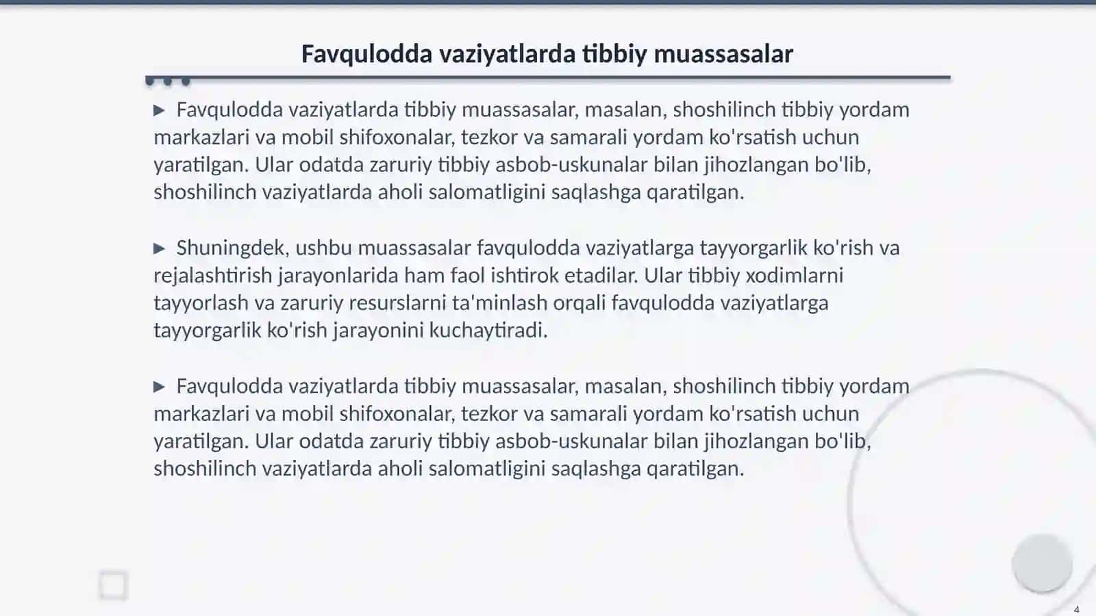 Favqulodda vaziyatlarda fuqaro muhofazasi tibbiy xizmati 4
