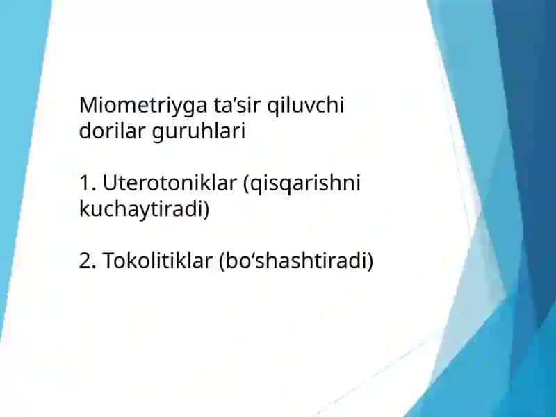 Miometriyaga ta'sir etuvchi vositalar. Narkotik vositalar 4