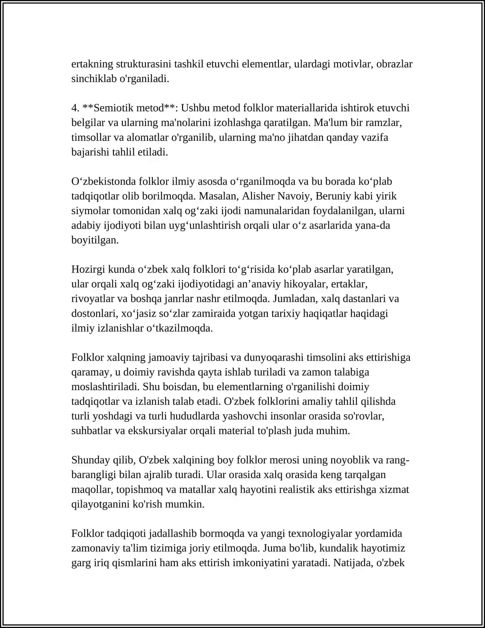 FOLKLORLAR VA XALQ OG'ZAKI IJODI MUNOSABATLARI. FOLKLORIZM TUSHUNCHASI 4