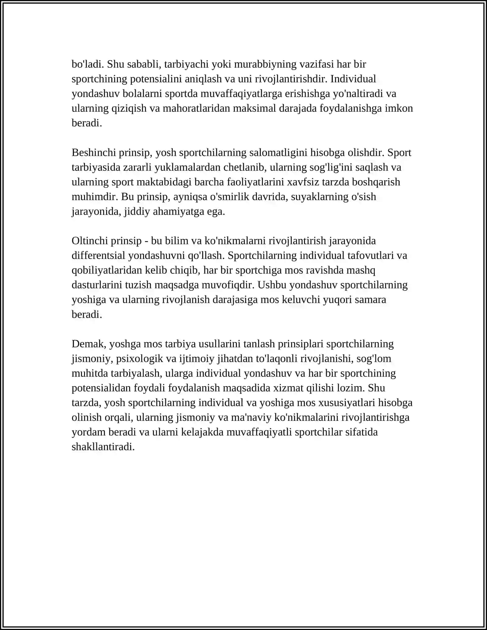 TARBIYA USULLARIDAN FOYDALANISHDA SPORTCHILARNING YOSH VA INDIVIDUAL SIFATLARINI HISOBGA OLISH 4
