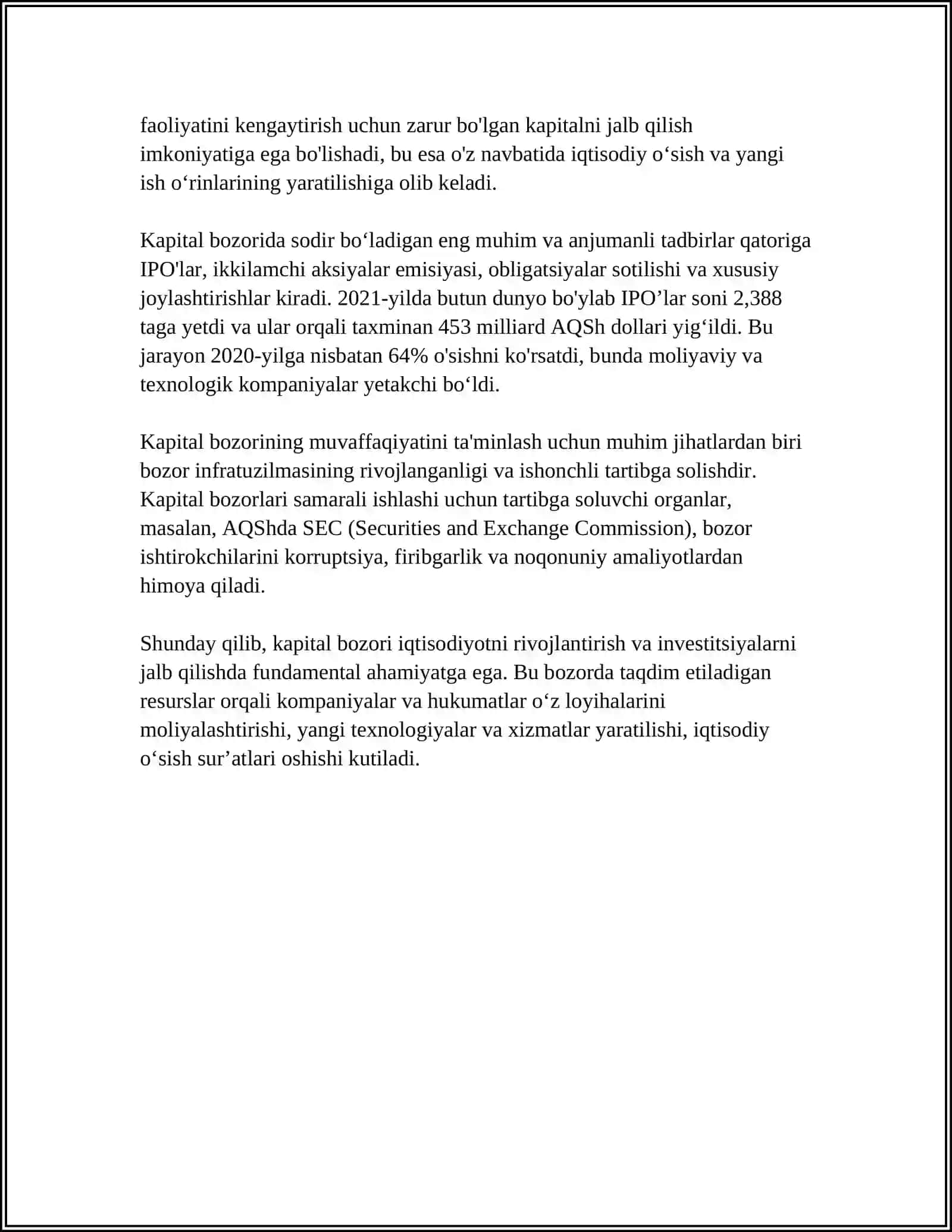 KAPITAL BOZOR VA SSUDA KAPITALI.TABIIY RESURSLARGA NARXLAM SHAKILLANISHI VA IQTISODIY RENTA 4