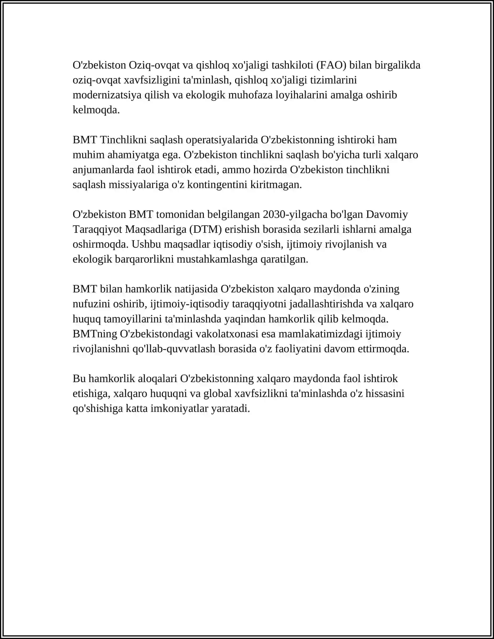 O‘ZBEKISTONNING XALQARO TASHKILOTLAR BILAN HAMKORLIK ALOQALARI 4