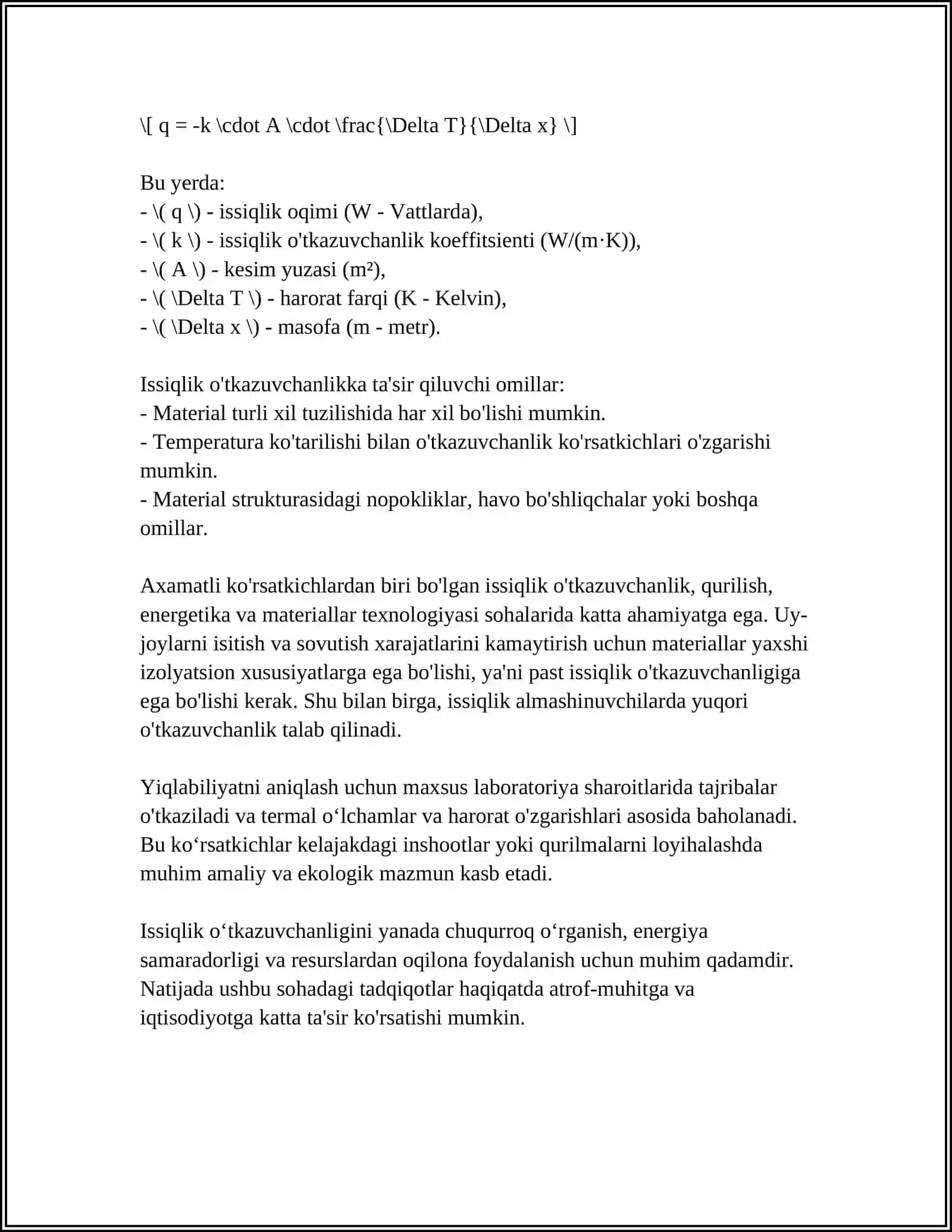 TOʻSIQ KONSTRUKSIYALARNING ISSIQLIK UZATISHINING IQTISODIY SAMARALI QARSHILIGINI HISOBLASH 4