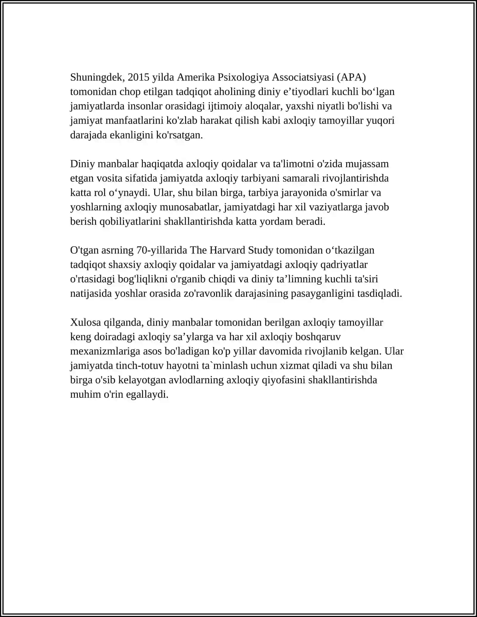 O‘ZBEKISTON YOSHLARINING DINIY MANBALARGA AXLOQIY TARBIYALARGA OID G‘OYALARNI O‘RGANISHNING AHAMIYATI 4