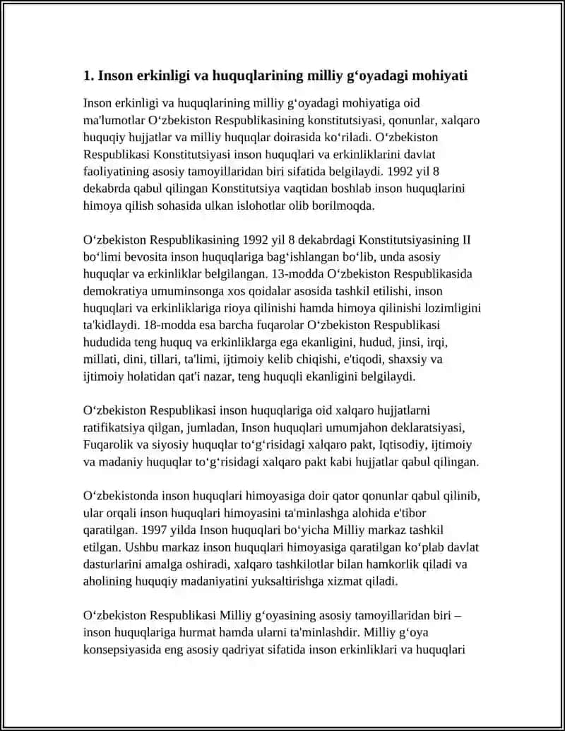 INSON ERKINLIGI, HUQUQ VA MANFAATLARINING MILLIY G‘OYADA AKS ETISHI 4