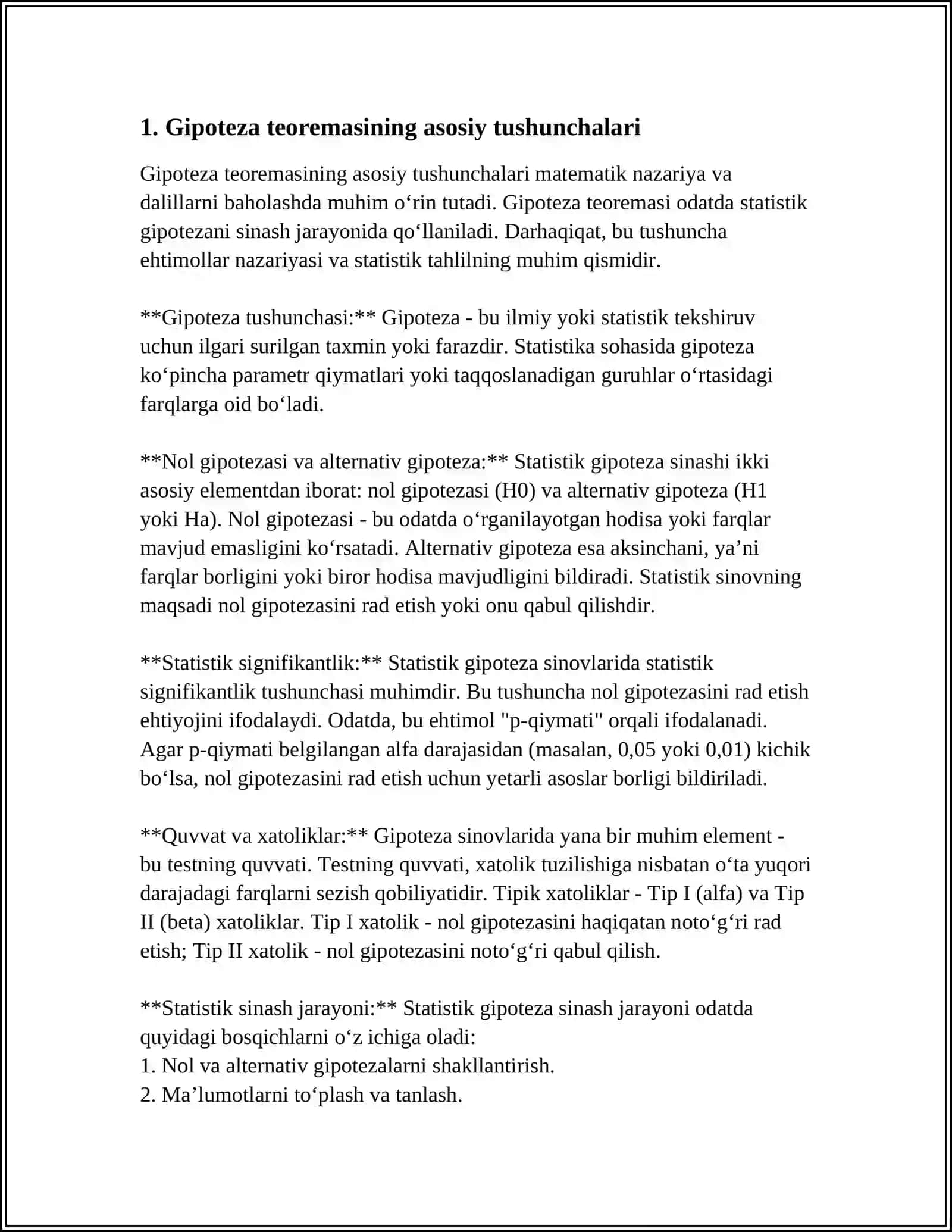 GIPOTEZ TEOREMASI VA UNGA DOIR MASALALAR YECHISH 4