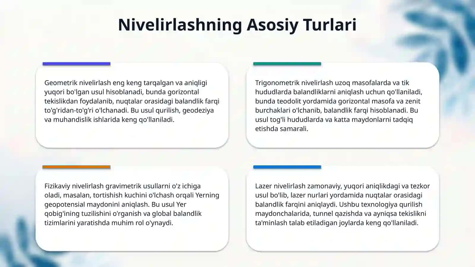 Nivelirlash turlari 4
