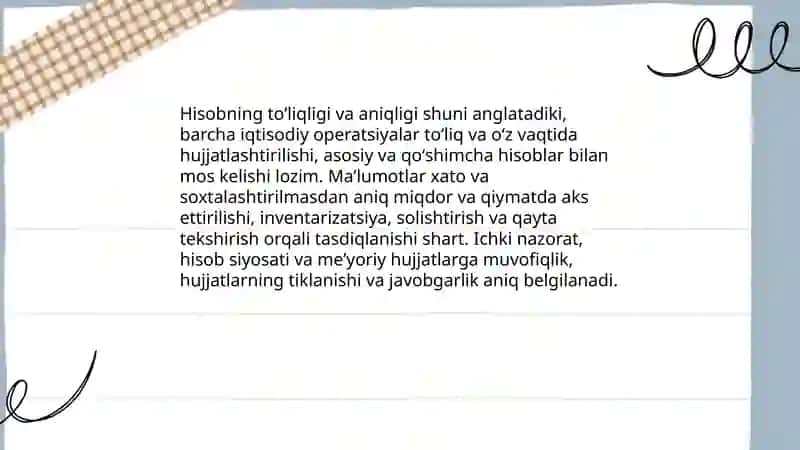 Bugalterya hisobiga qo’yilgan asosiy talablar 4